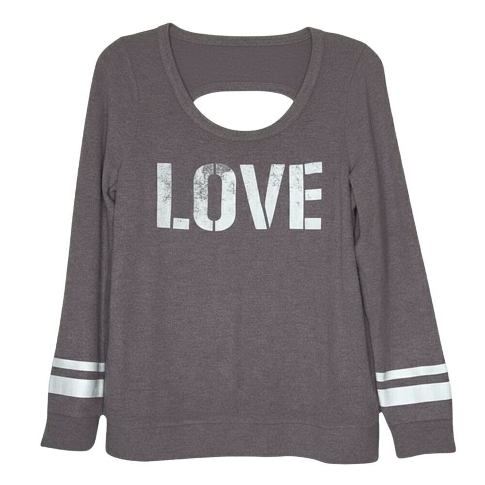NEW Chaser LOVE Vintage Inspired Faded Print Fuzzy Sweater Sz. M